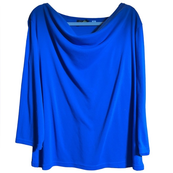 Bob Mackie’s Drape Neck Bracelet Sleeve Knit Top In Royal Blue. Size 1X. - Picture 11 of 12